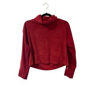 Adidas Women’s Small Red Velour Funnel Neck Cropped Top Track Sport ID Sweater